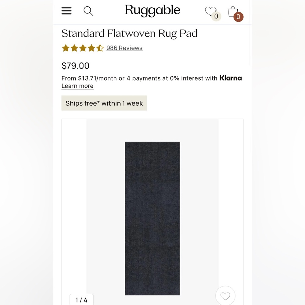 COPY - Ruggable rug pad 2.5x7- I have three left